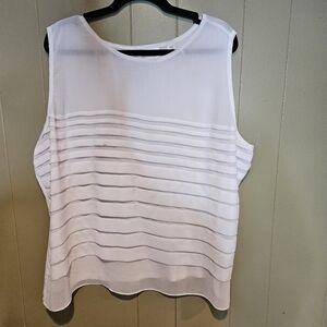 Avenue Plus Size 22/24 White Sleeveless Sheer Panel Top | Lightweight & Chic